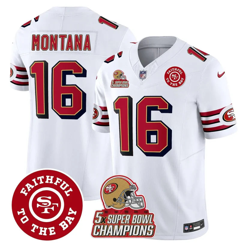 49ers Throwback 5x Champs & Faithful To The Bay Patch Vapor Limited Jersey - All Stitched