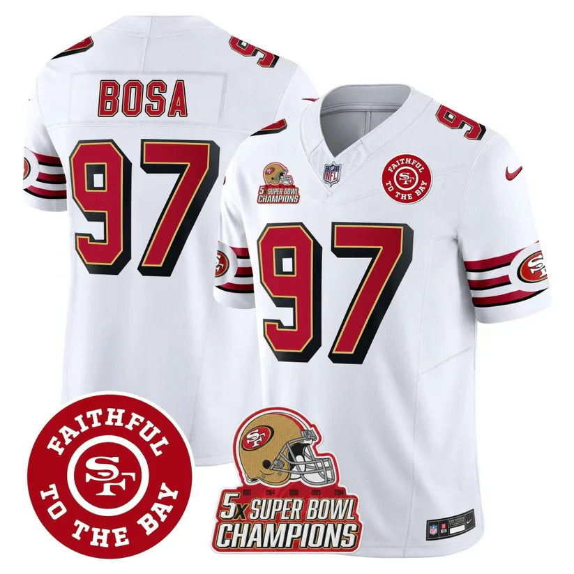 49ers Throwback 5x Champs & Faithful To The Bay Patch Vapor Limited Jersey - All Stitched