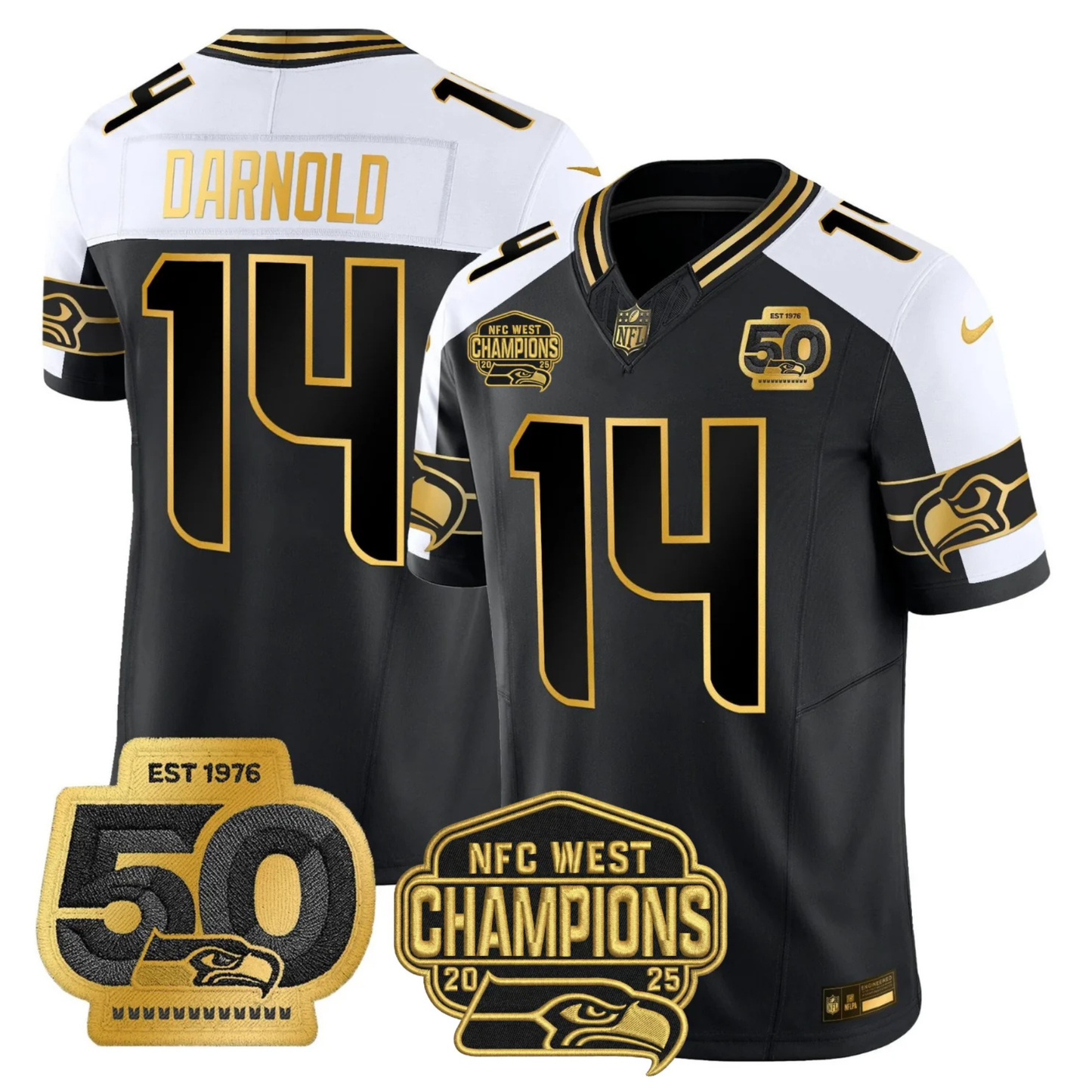 SEA 50th & NFC West Champions Patch Gold Vapor Limited Jersey - All Stitched