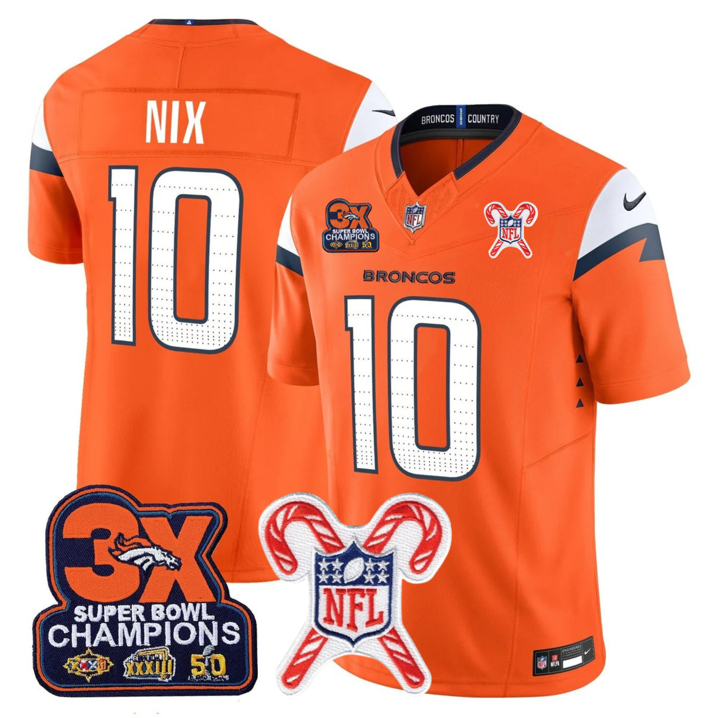 DEN 3-Time Champions & Christmas Patch Vapor Limited Jersey - All Stitched