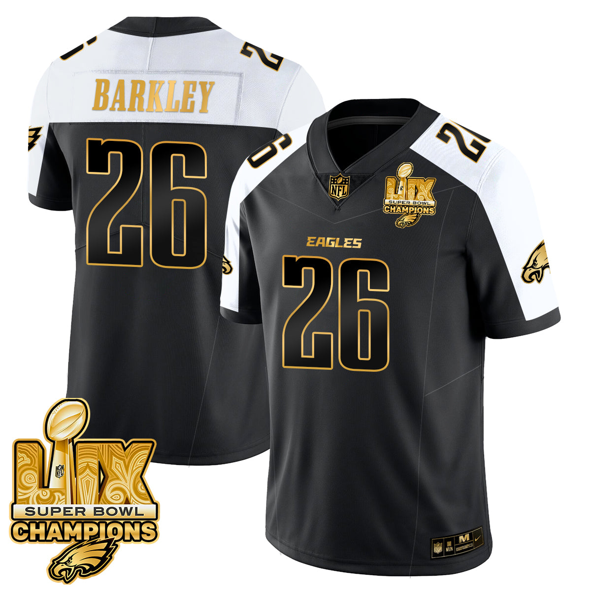 PHI Super Bowl LIX Champions Gold Trim Vapor Limited Jersey - All Stitched