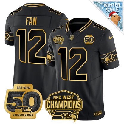SEA 50th & NFC West Champions Patch Patch Gold Vapor Limited Jersey - Stitched