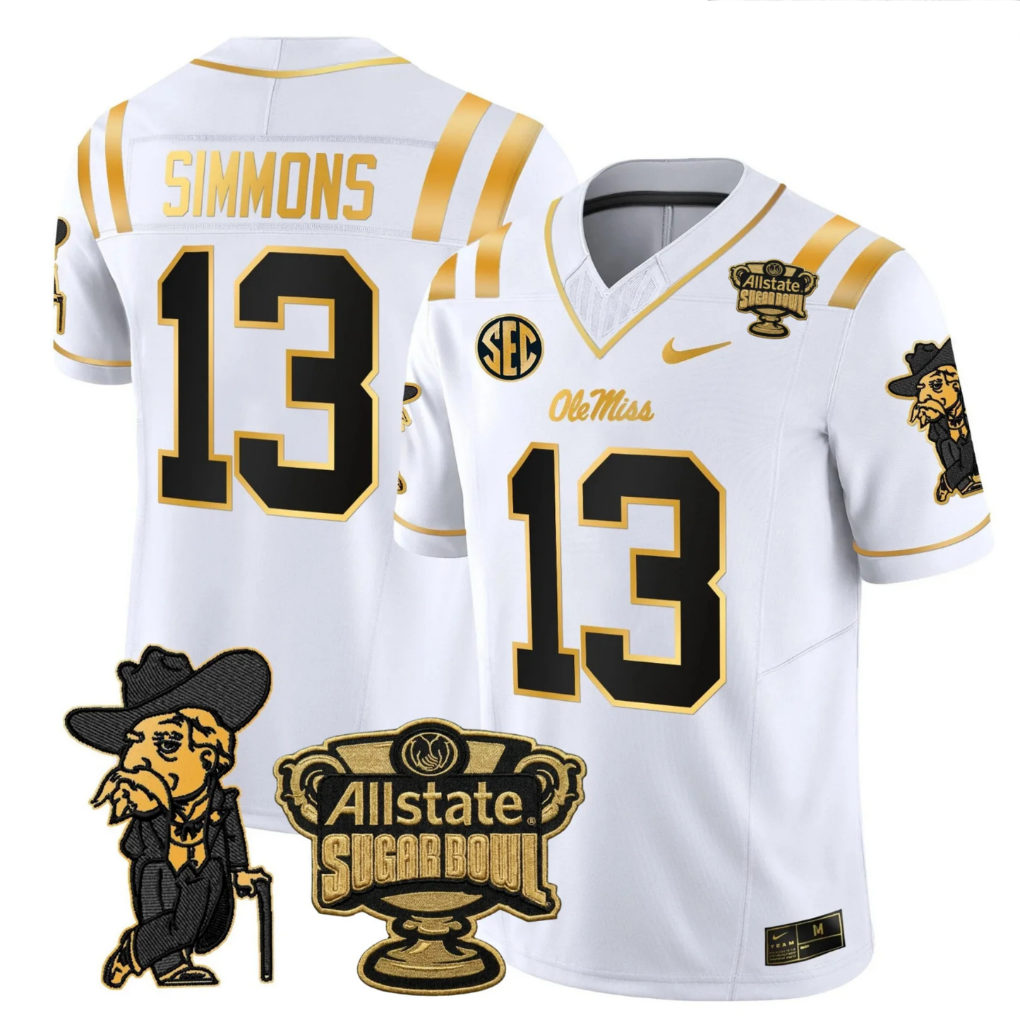 Ole Miss Rebels 2025 Gold Vapor Limited Jersey - Sugar Bowl Patch - All Stitched