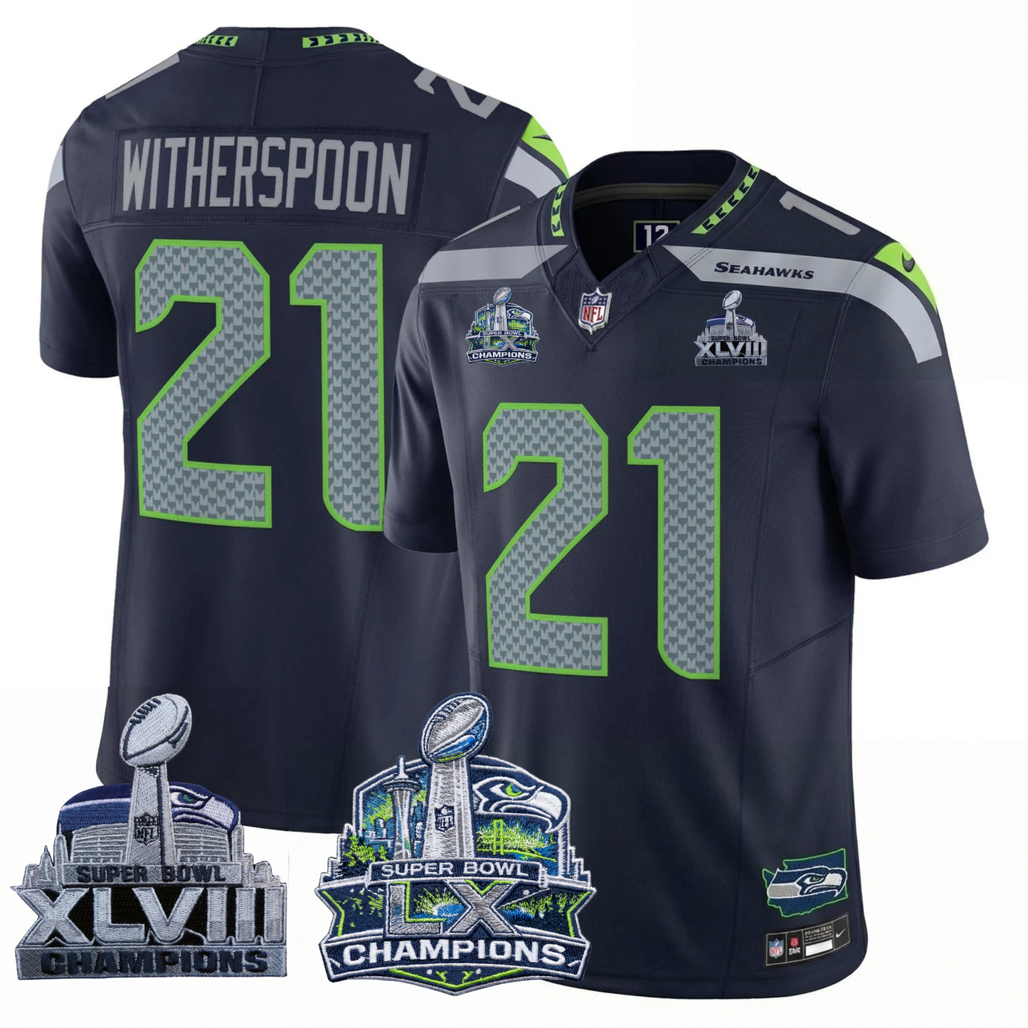 SEA 2x S.Bowl Champions Patch Vapor Limited Jersey - All Stitched