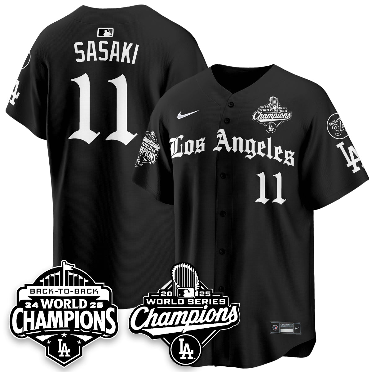 LAD 2025 World Series Champions Vapor Premier Limited Jersey - LA Gothic Edition - All Stitched