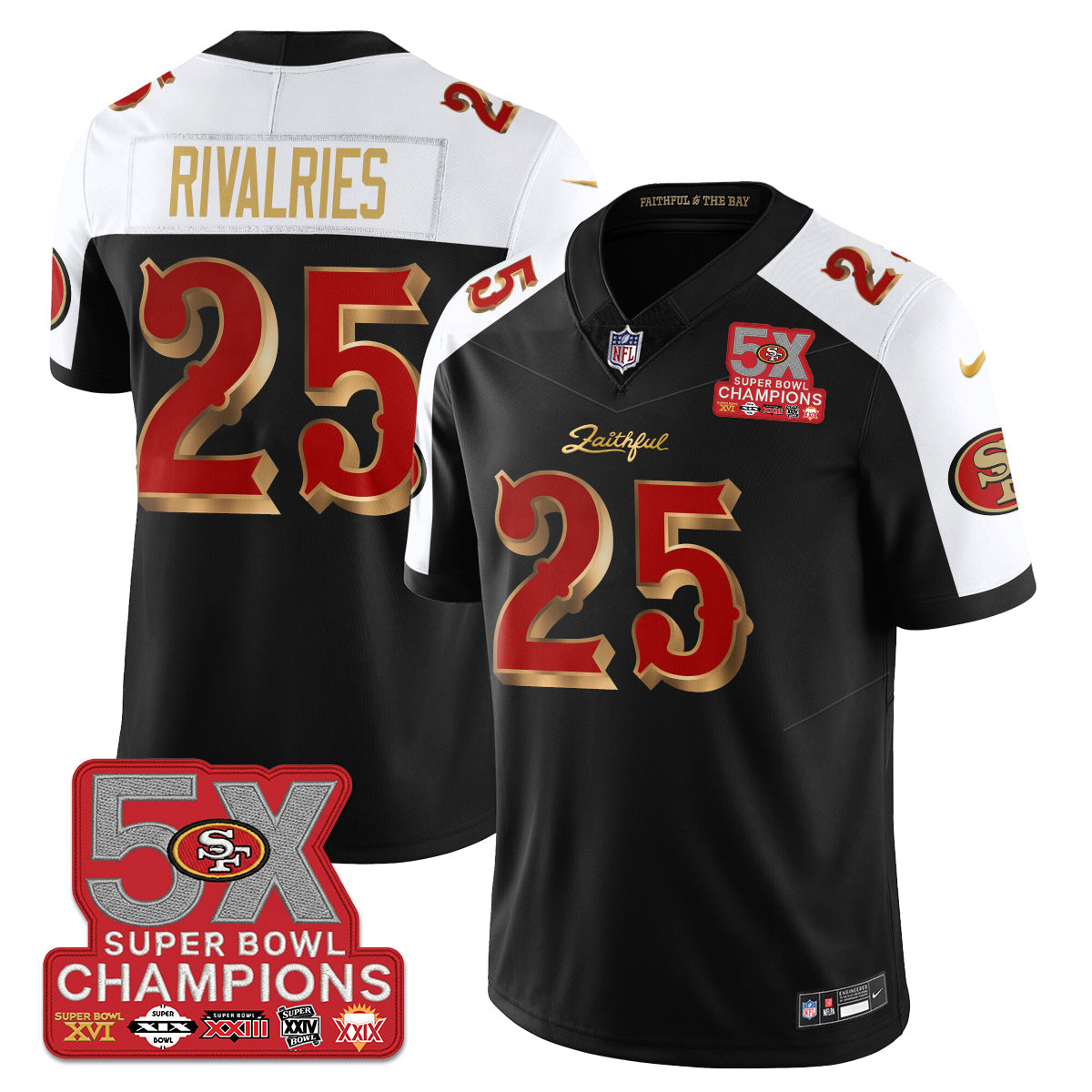 SF Rivalries 5-Time Champions Patch Vapor Limited Jersey - All Stitched