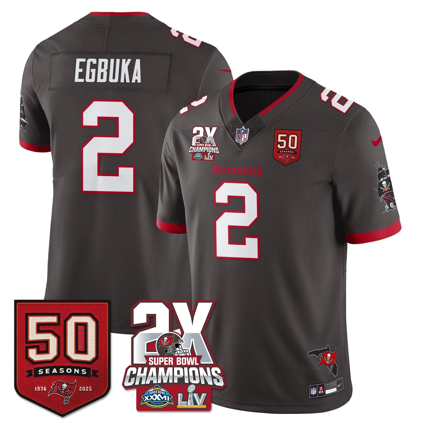 TB 2-Time Champions Patch Vapor Limited Jersey - All Stitched