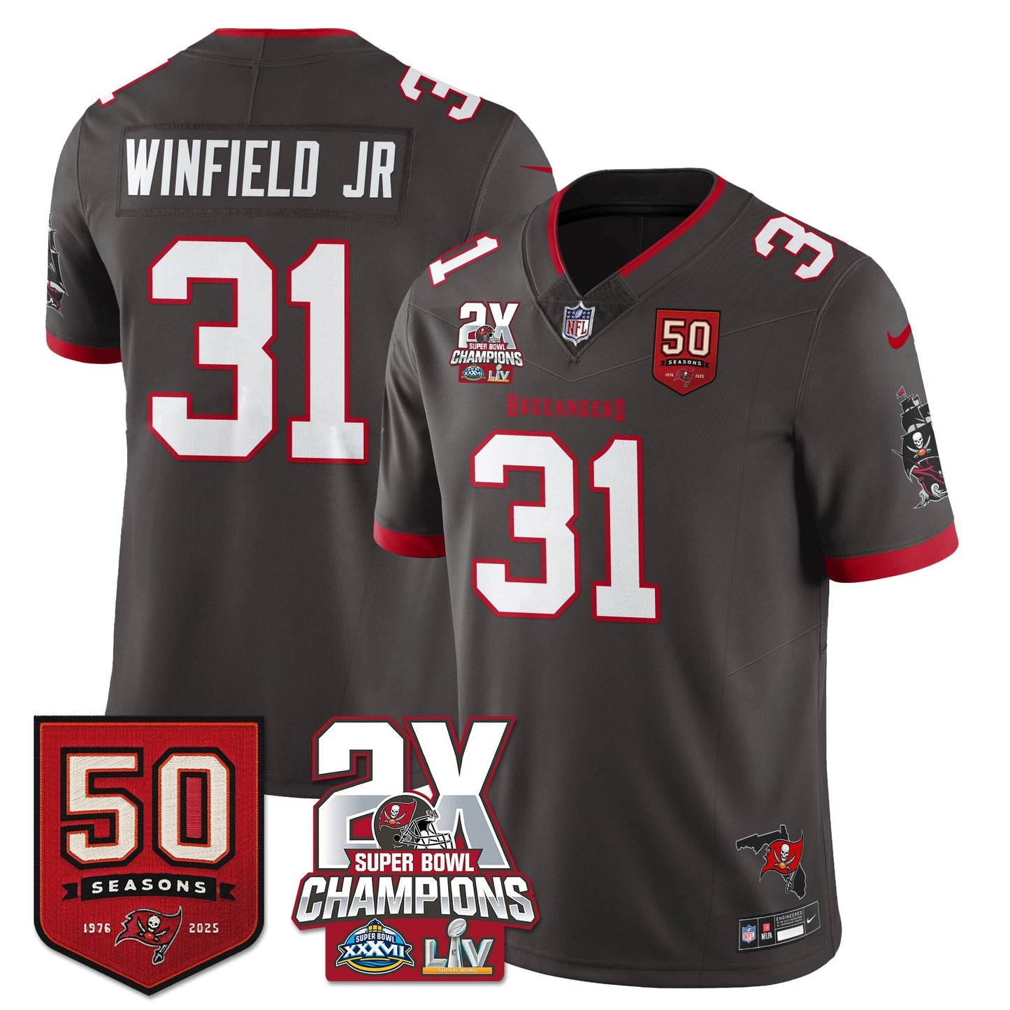 TB 2-Time Champions Patch Vapor Limited Jersey - All Stitched