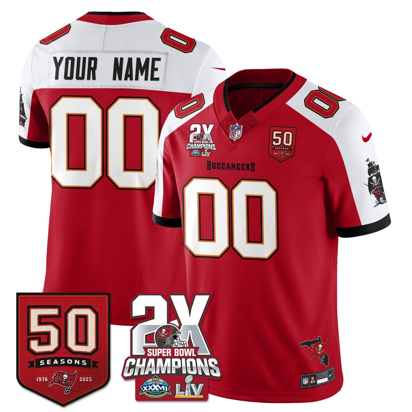 Custom TB 2-Time Champions Patch Vapor Limited Jersey - All Stitched