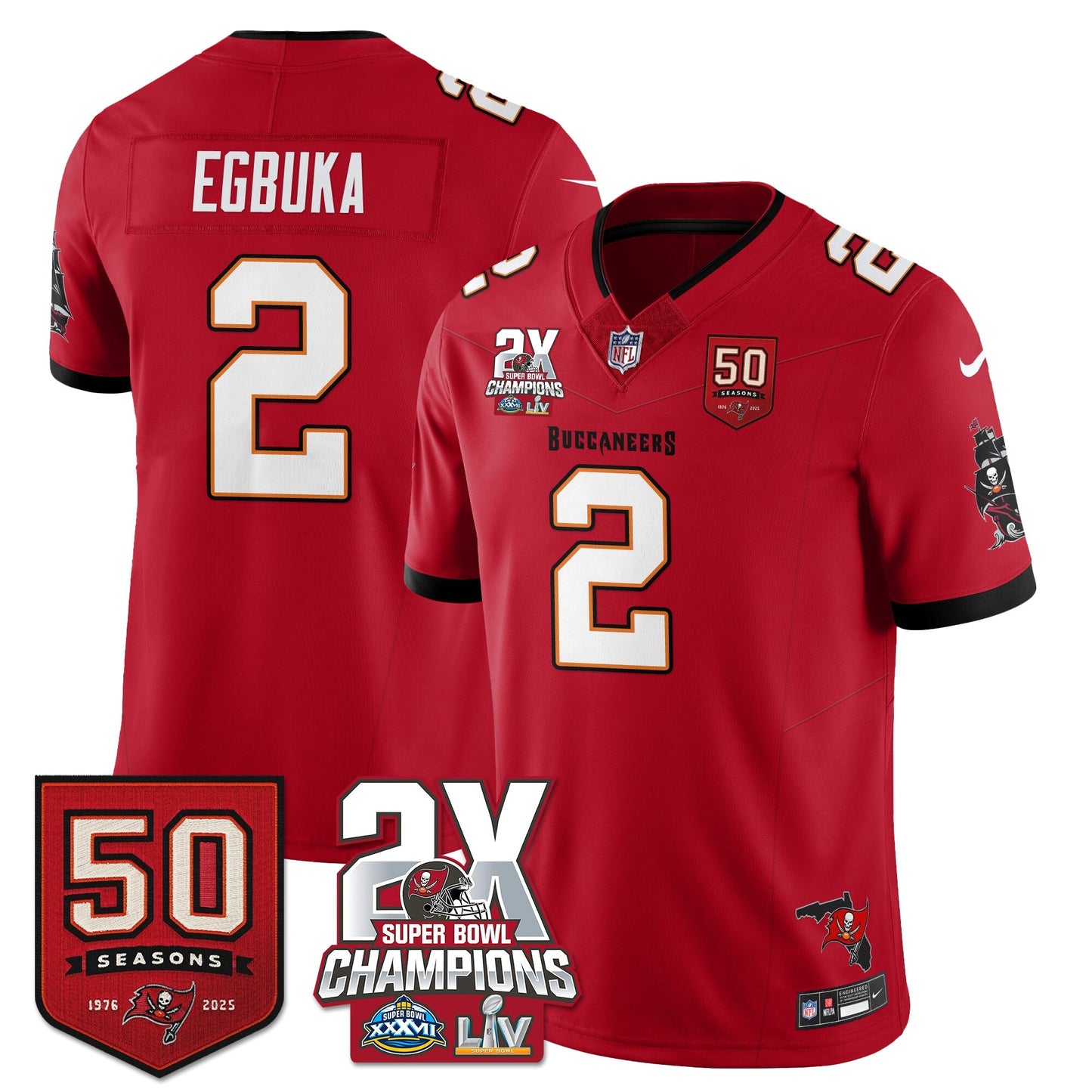 TB 2-Time Champions Patch Vapor Limited Jersey - All Stitched