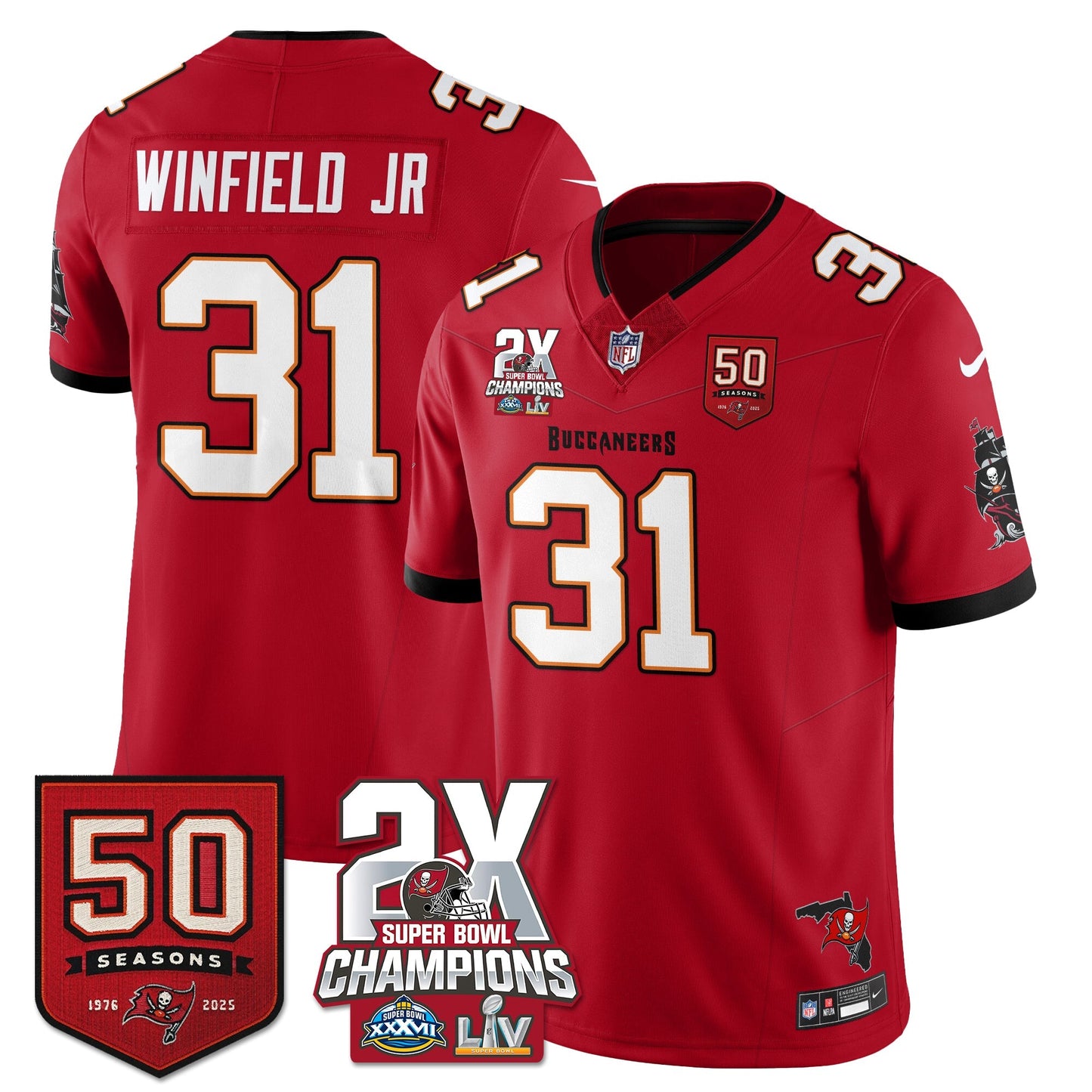 TB 2-Time Champions Patch Vapor Limited Jersey - All Stitched