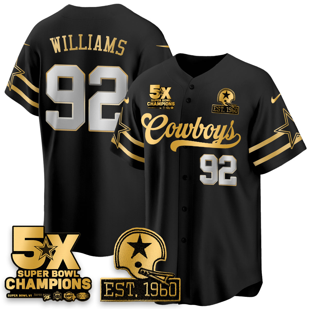 DAL 5-Time Champions Patch Vapor Limited Gold Baseball Jersey - All Stitched