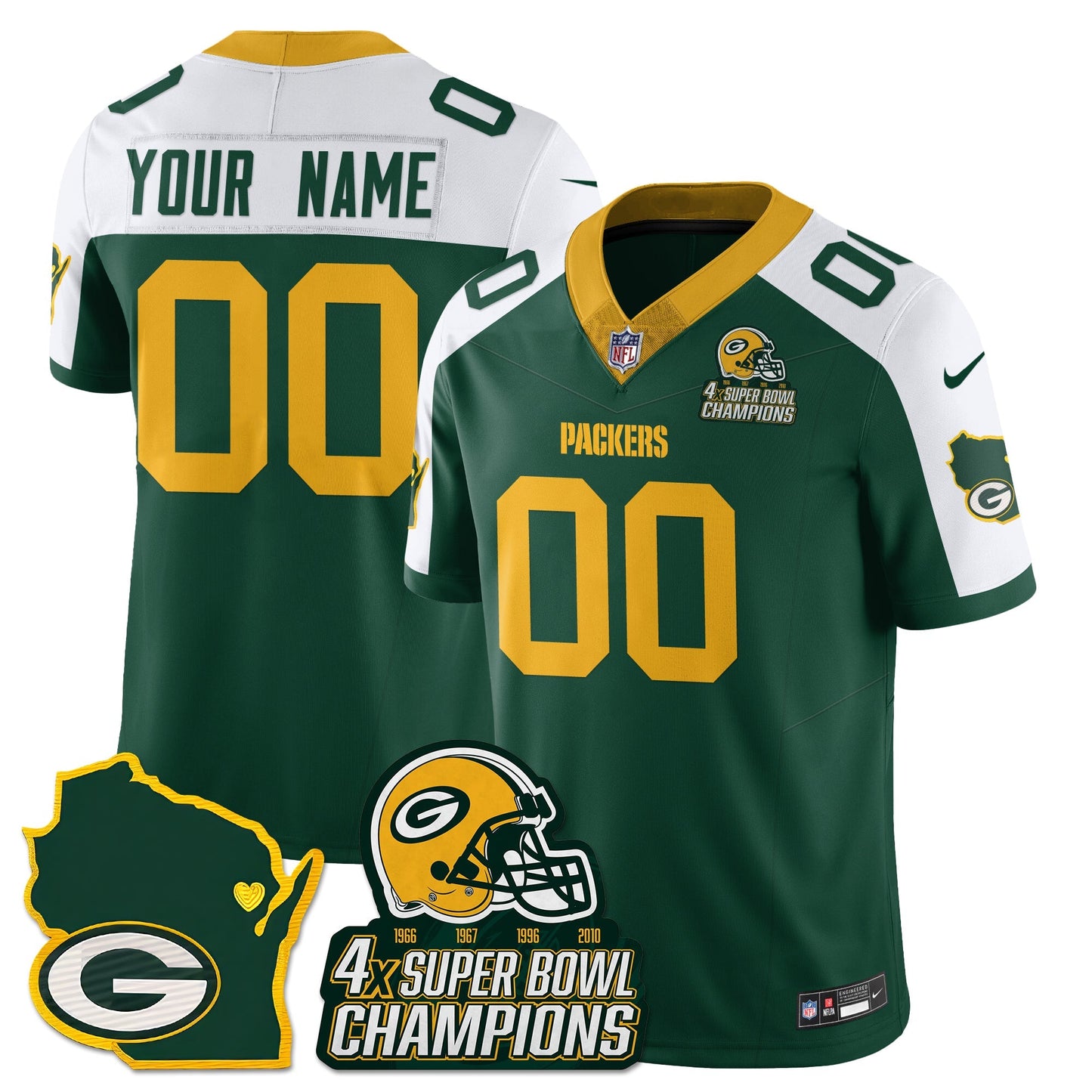 GB 4-Time Champions Patch Vapor Limited Jersey - All Stitched