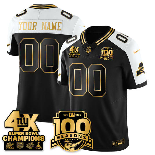 Custom NYG 4-Time Champions Limited Gold Jersey- 100th Season - Stitched