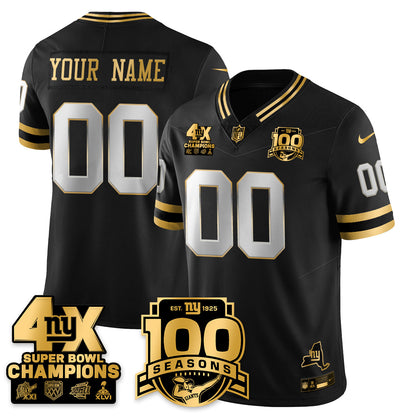 Custom NYG 4-Time Champions Limited Gold Jersey- 100th Season - All Stitched