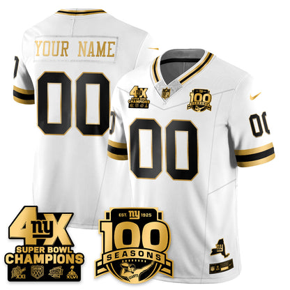 Custom NYG 4-Time Champions Limited Gold Jersey- 100th Season - All Stitched