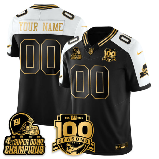 Custom NYG 4-Time Champions Limited Gold Jersey V2- 100th Season - Stitched