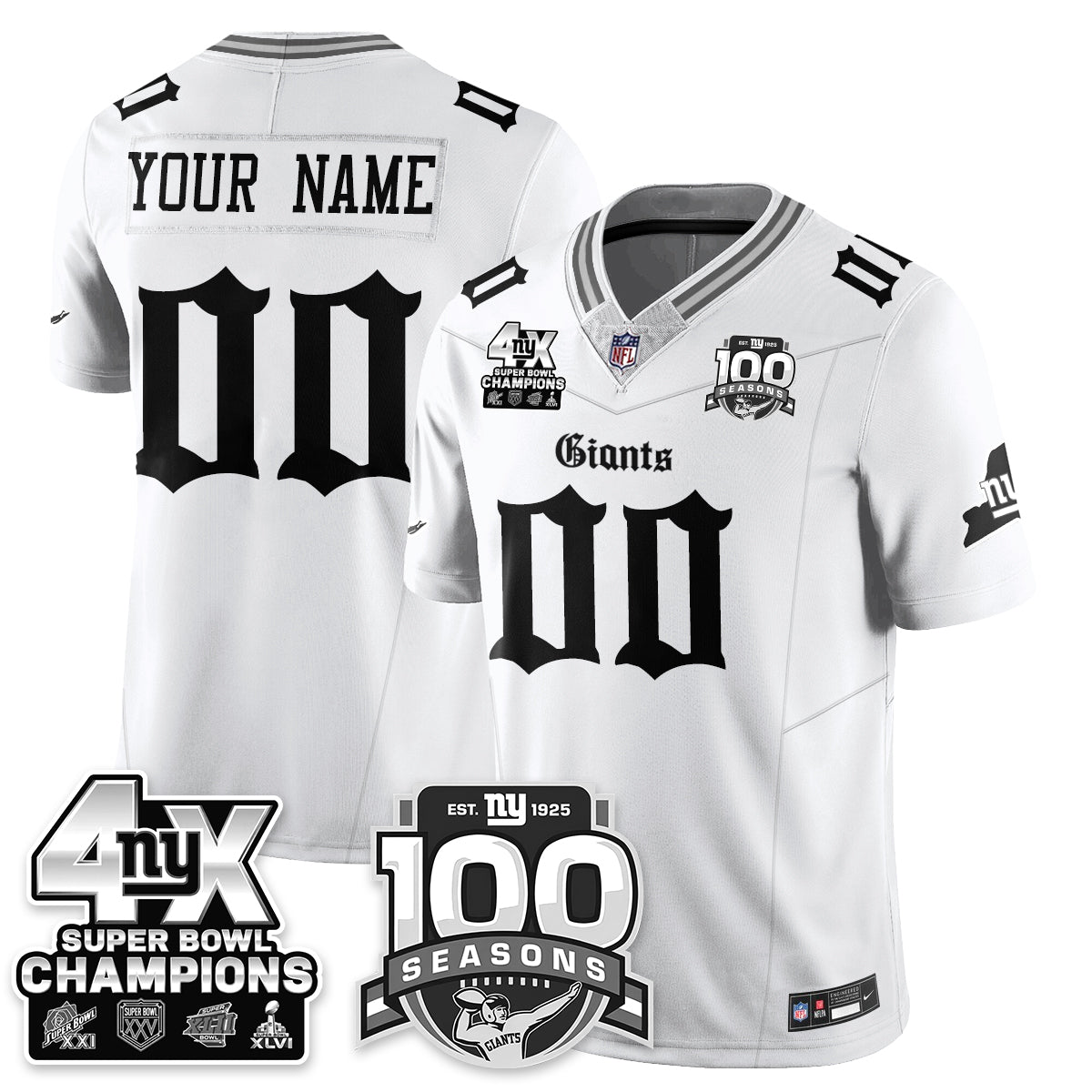 NYG 4-Time Champions Gothic Vapor Limited Custom Jersey - 100th Seasons - All Stitched