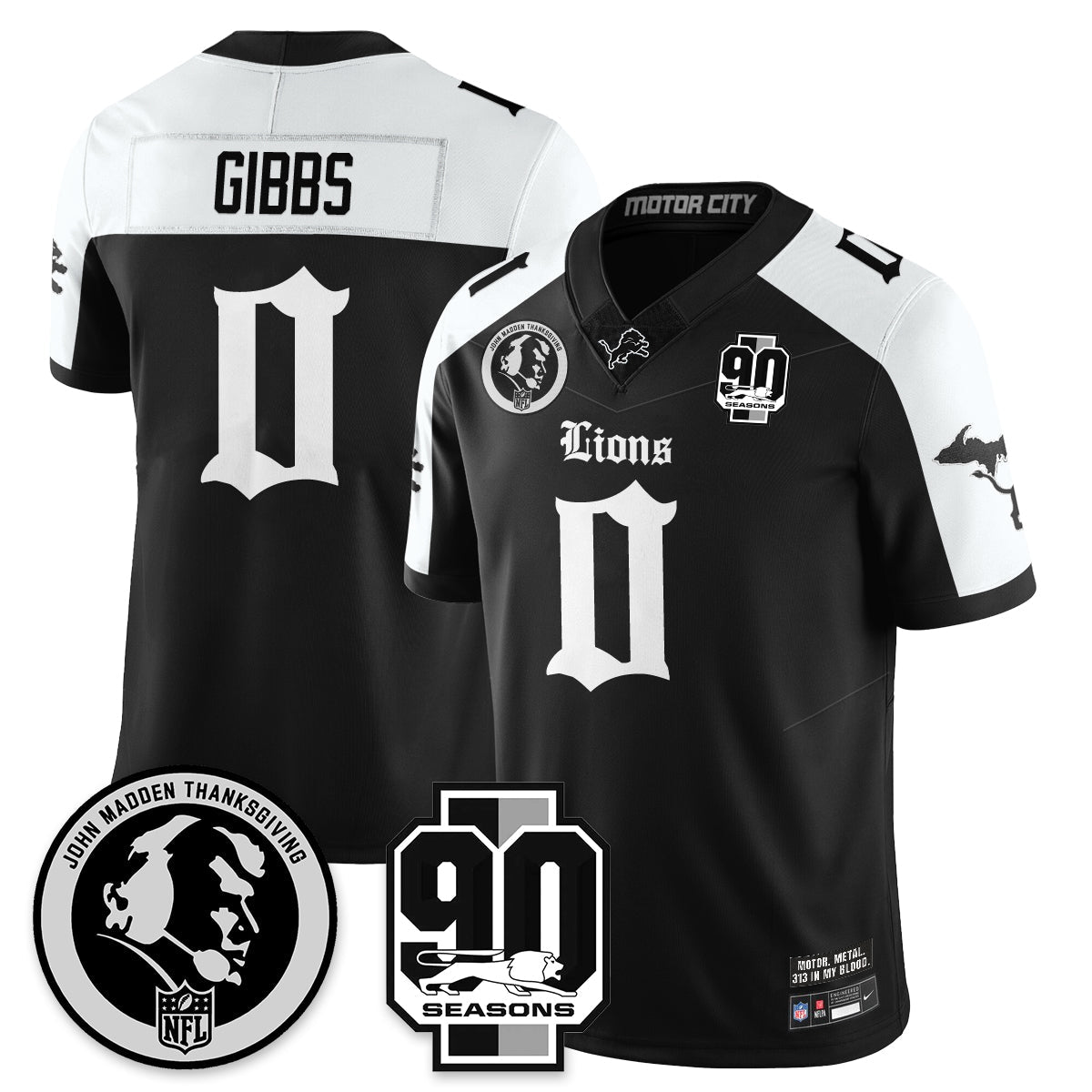 DET 'Gothic 90th Season' Vapor Limited Jersey - John Madden Patch - All Stitched