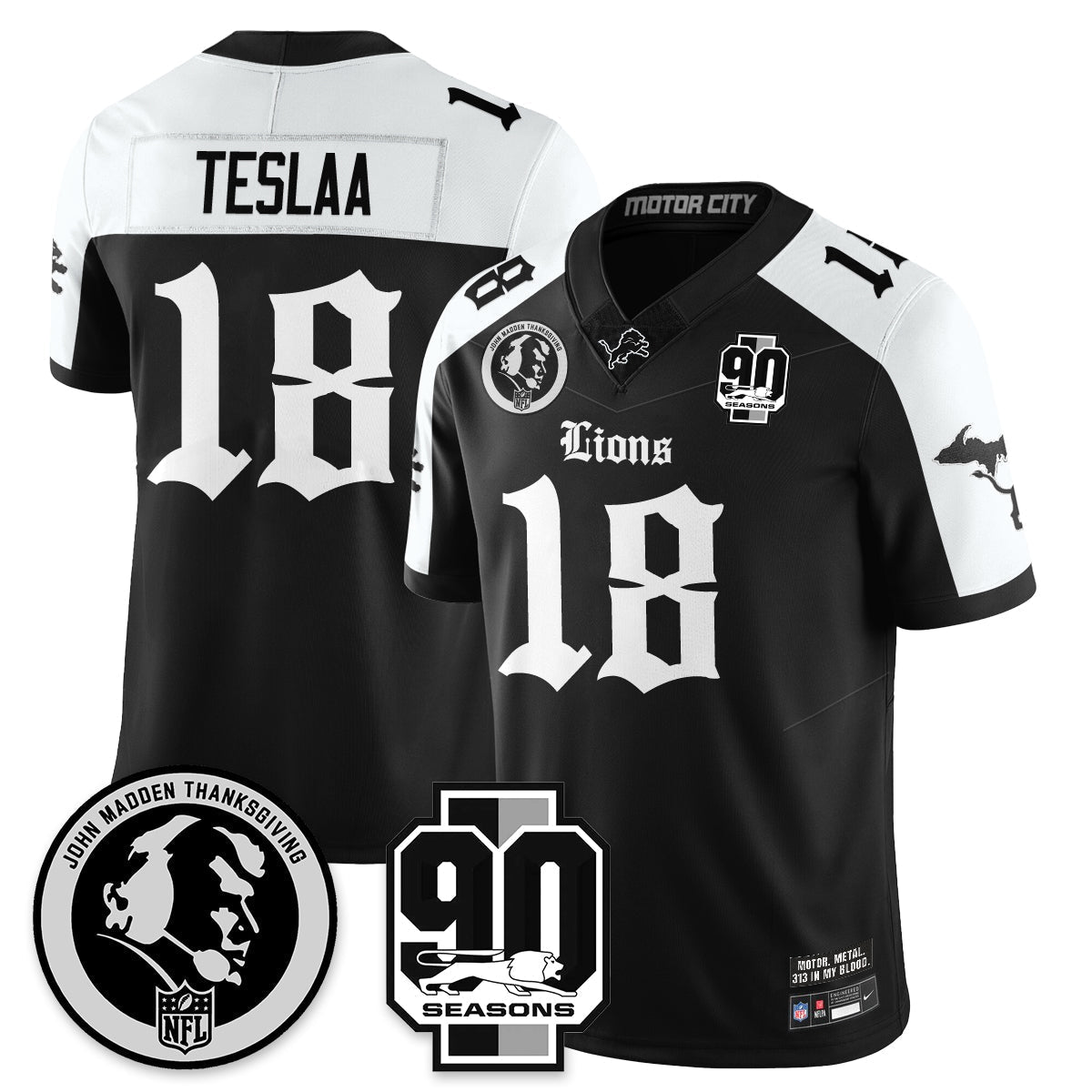 DET 'Gothic 90th Season' Vapor Limited Jersey - John Madden Patch - All Stitched