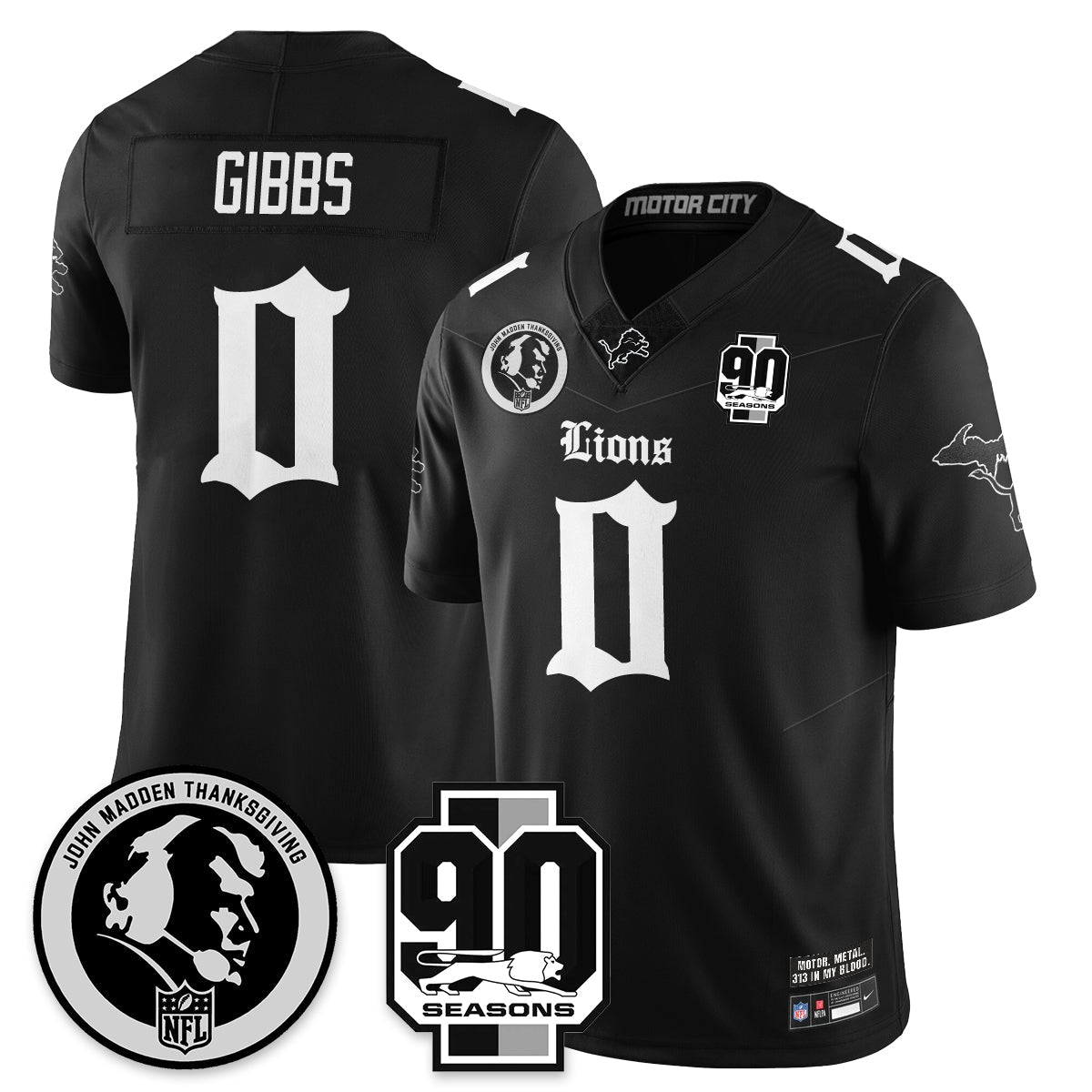 DET 'Gothic 90th Season' Vapor Limited Jersey - John Madden Patch - All Stitched