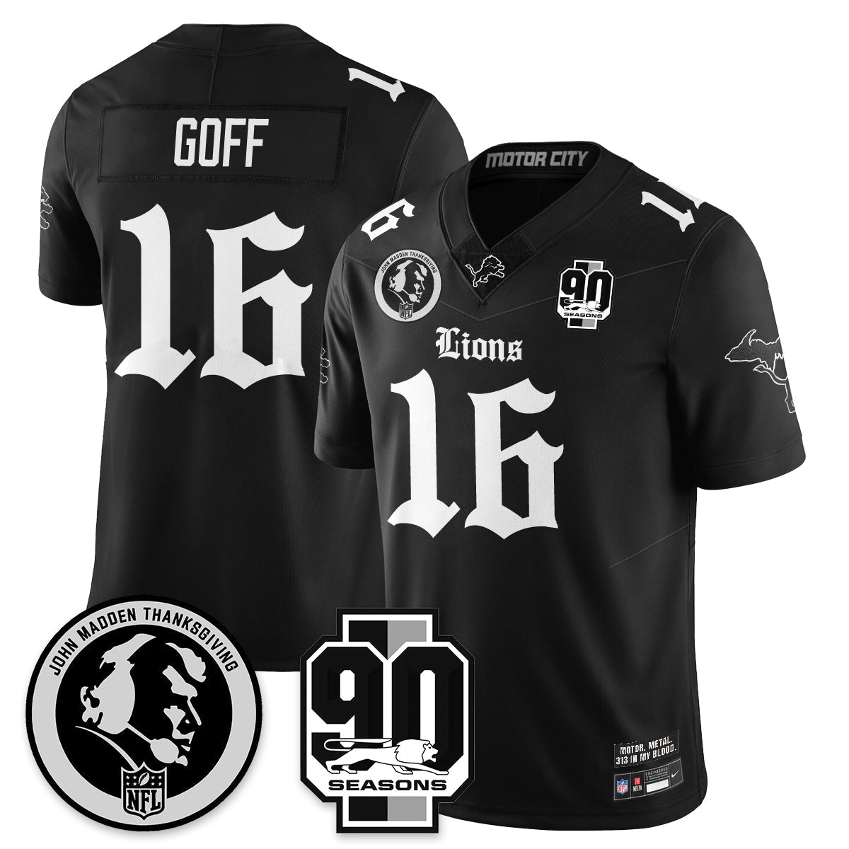 DET 'Gothic 90th Season' Vapor Limited Jersey - John Madden Patch - All Stitched