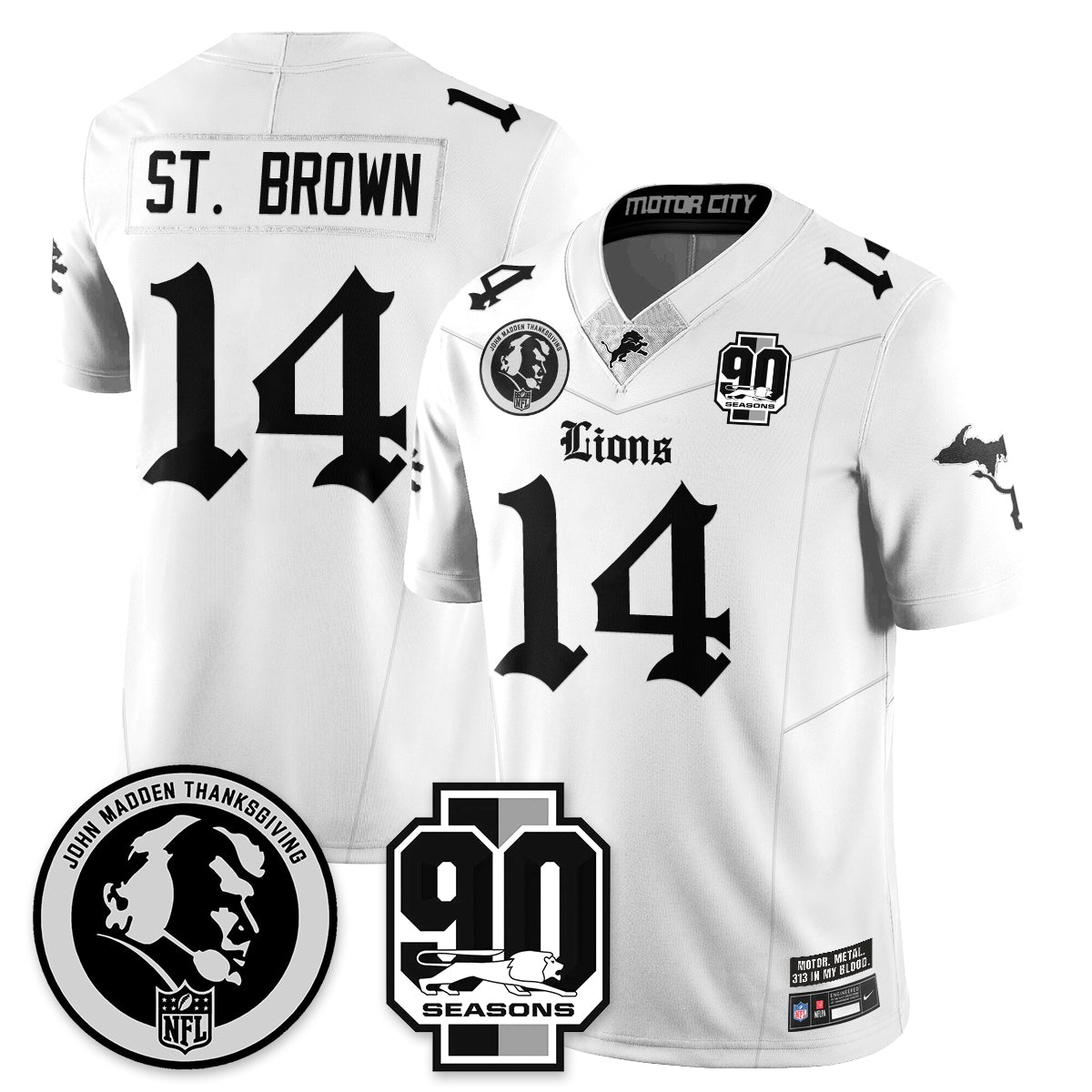 DET 'Gothic 90th Season' Vapor Limited Jersey - John Madden Patch - All Stitched