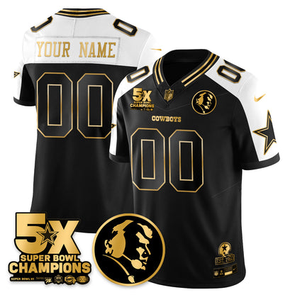 DAL 5-Time Champions Vapor Limited Gold Custom Jersey - John Madden Patch - All Stitched