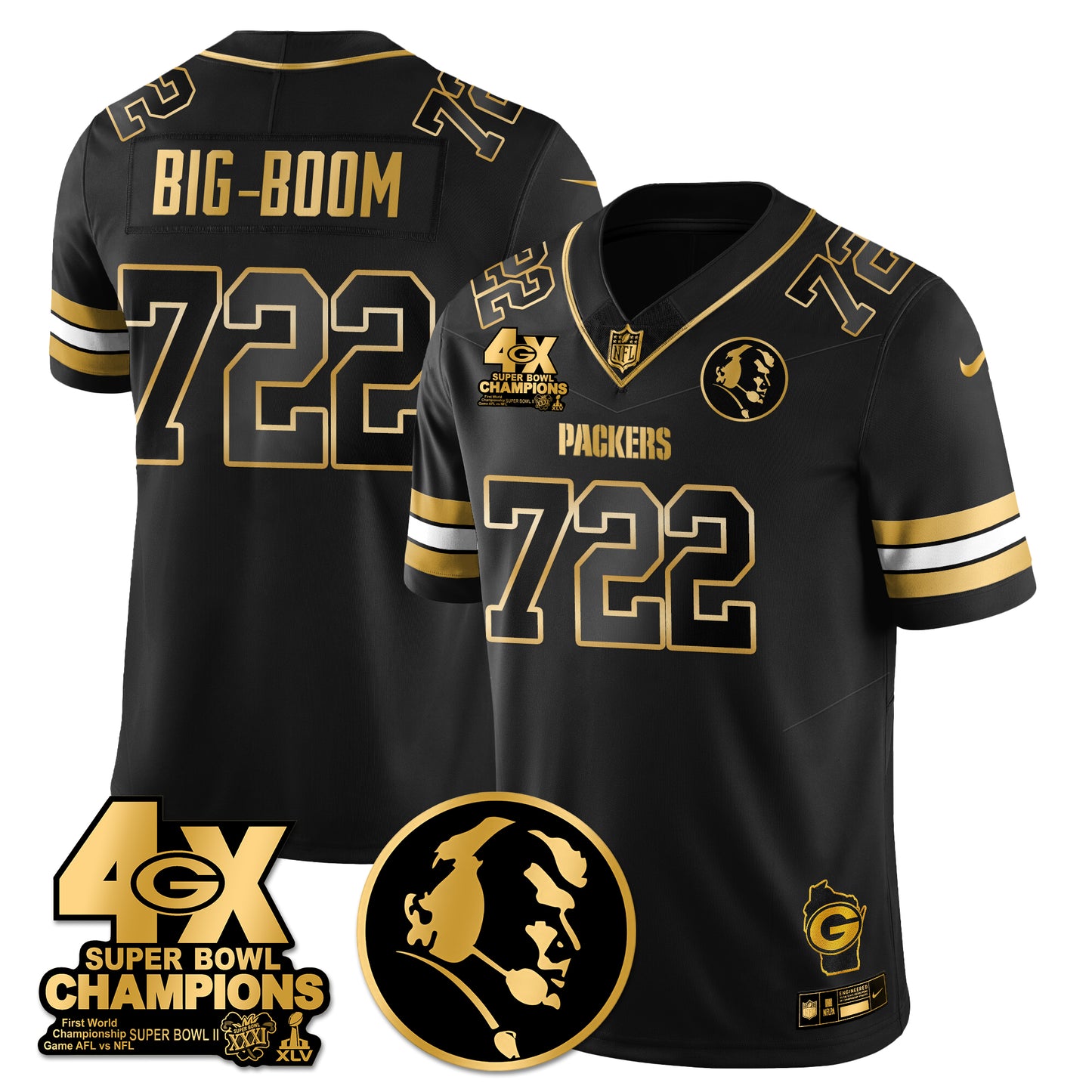 GB 4-Time Champions Vapor Limited Gold Jersey - John Madden Patch - All Stitched