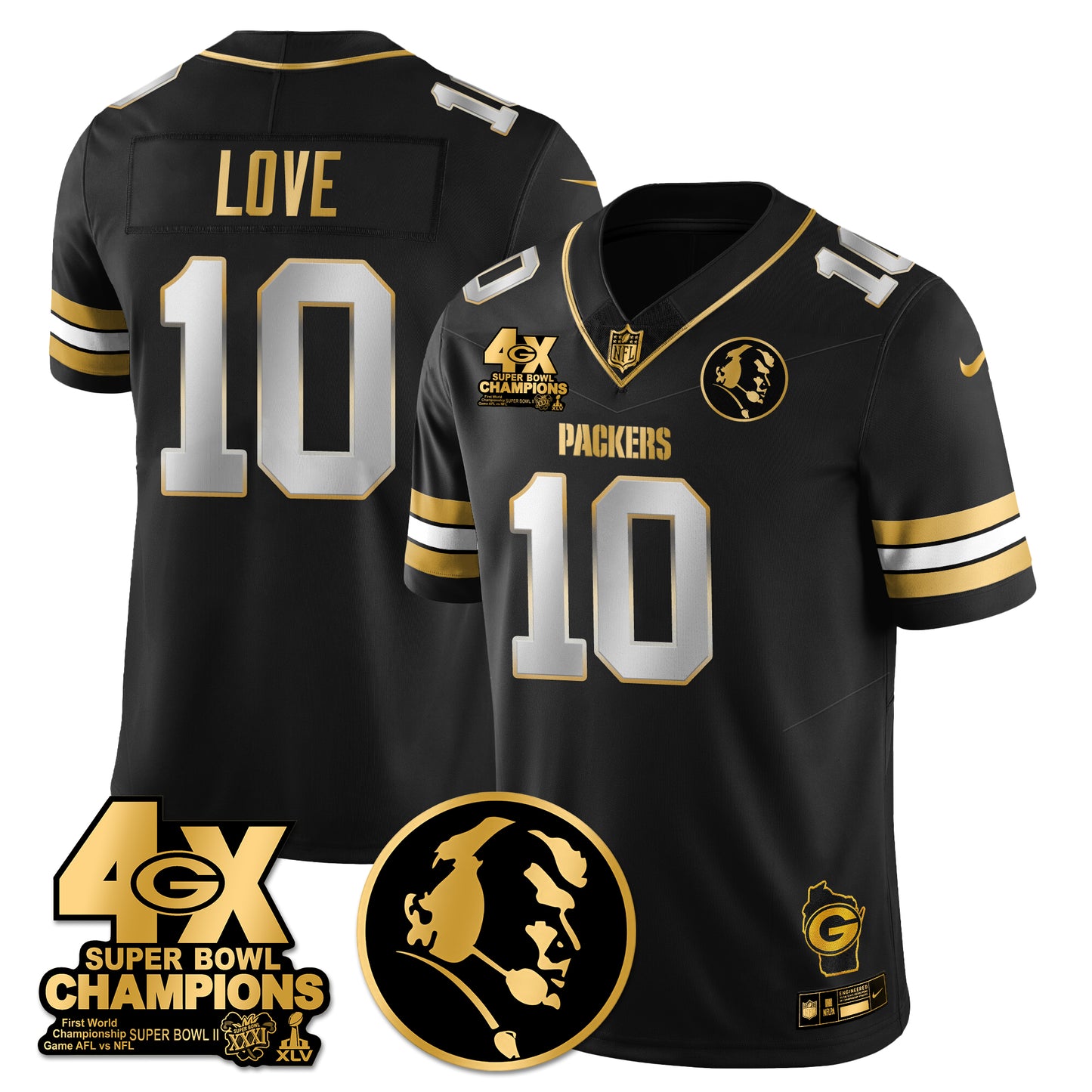 GB 4-Time Champions Vapor Limited Gold Jersey - John Madden Patch - All Stitched