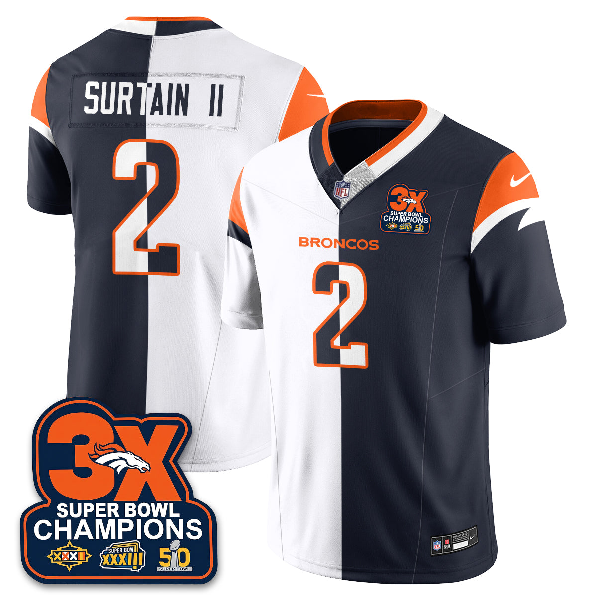 DEN 3-Time Champions Patch Vapor Limited Split Jersey - All Stitched