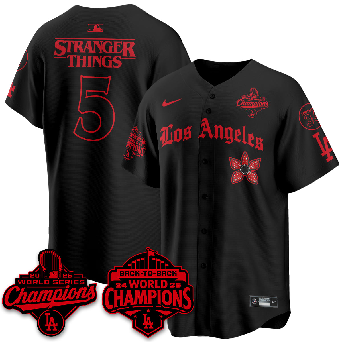 LAD 2025 World Series Champions x Stranger Things Vapor Premier Jersey - All Stitched