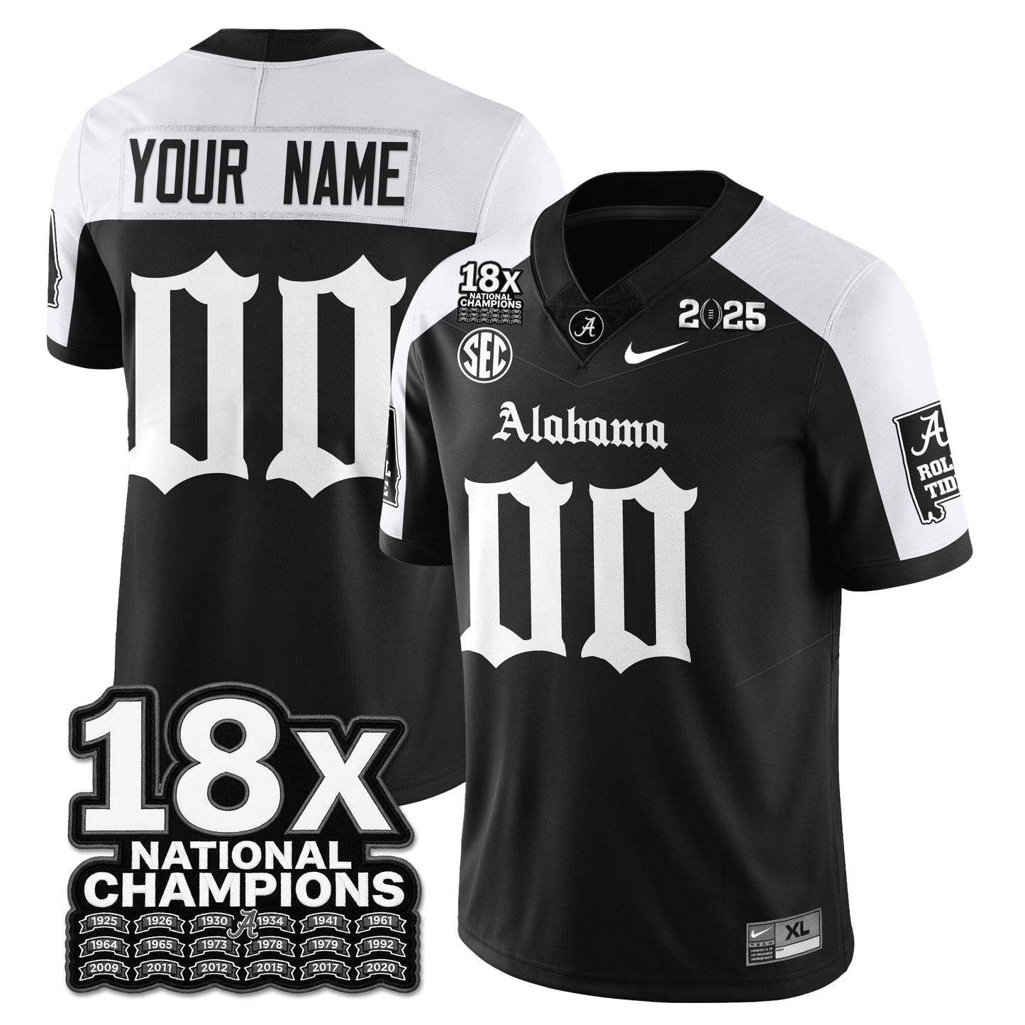 Custom BAMA 18x-Time National Champions Gothic Vapor Limited Jersey - All Stitched