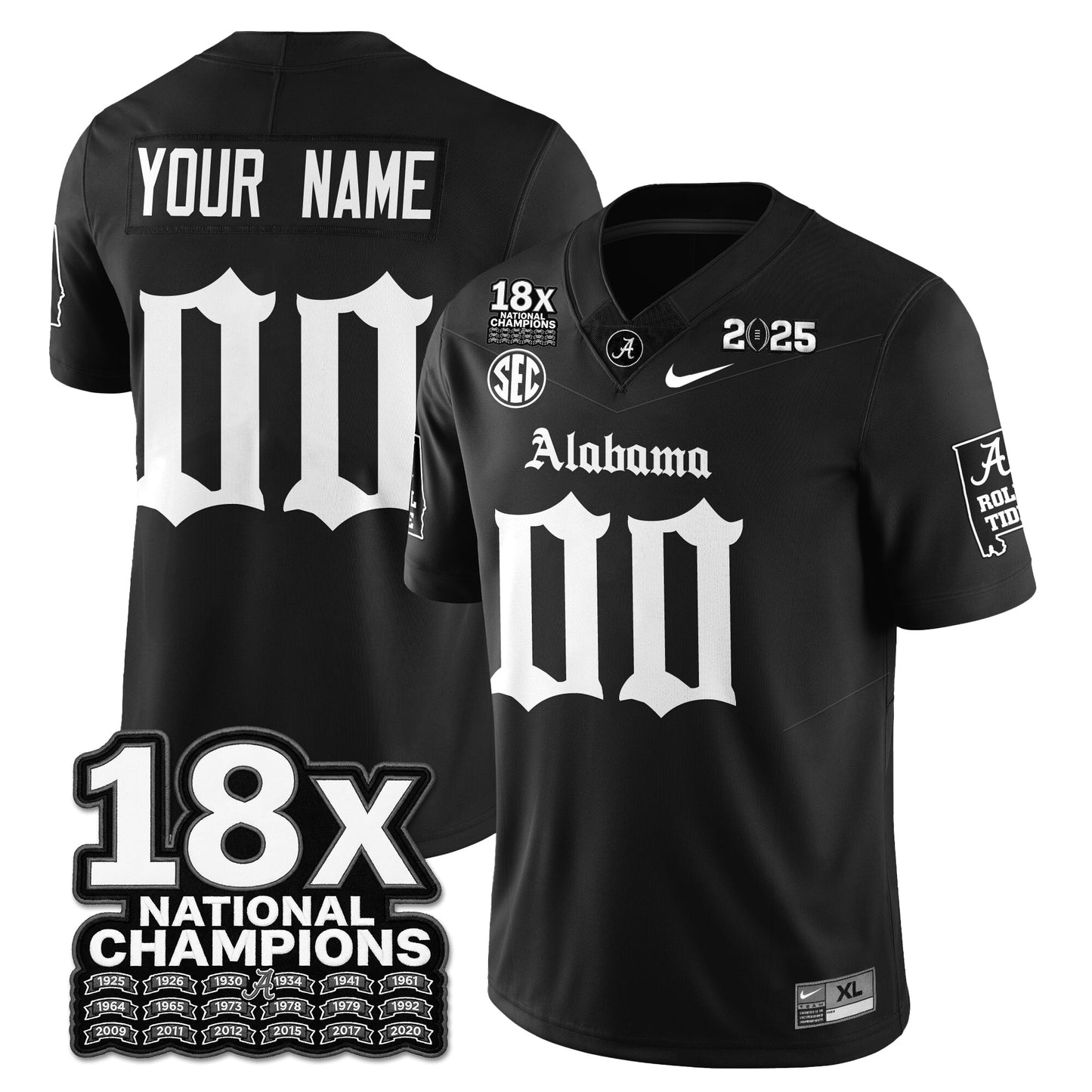 Custom BAMA 18x-Time National Champions Gothic Vapor Limited Jersey - All Stitched