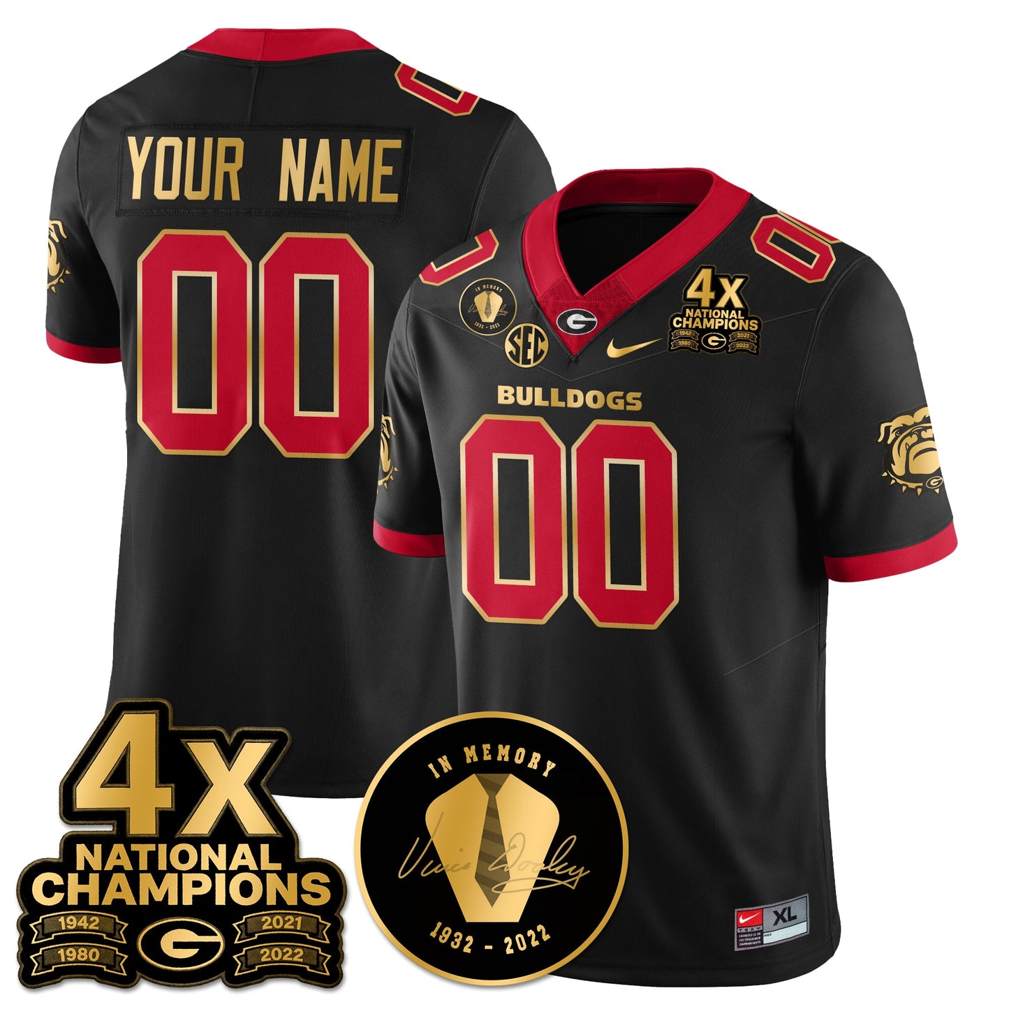 Custom UGA 4x-Time National Champions Vapor Limited Jersey - All Stitched