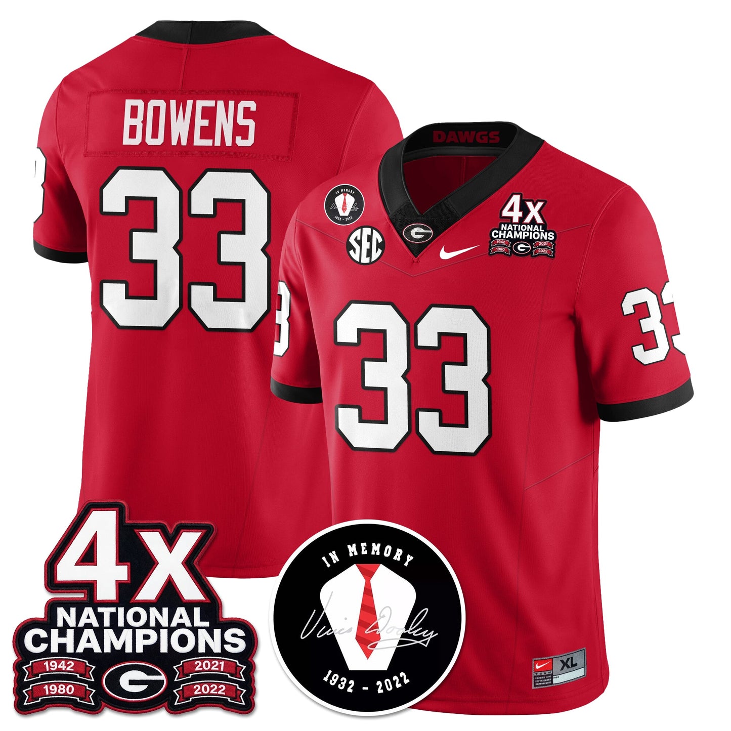 UGA 4x-Time National Champions Vapor Limited Jersey - All Stitched