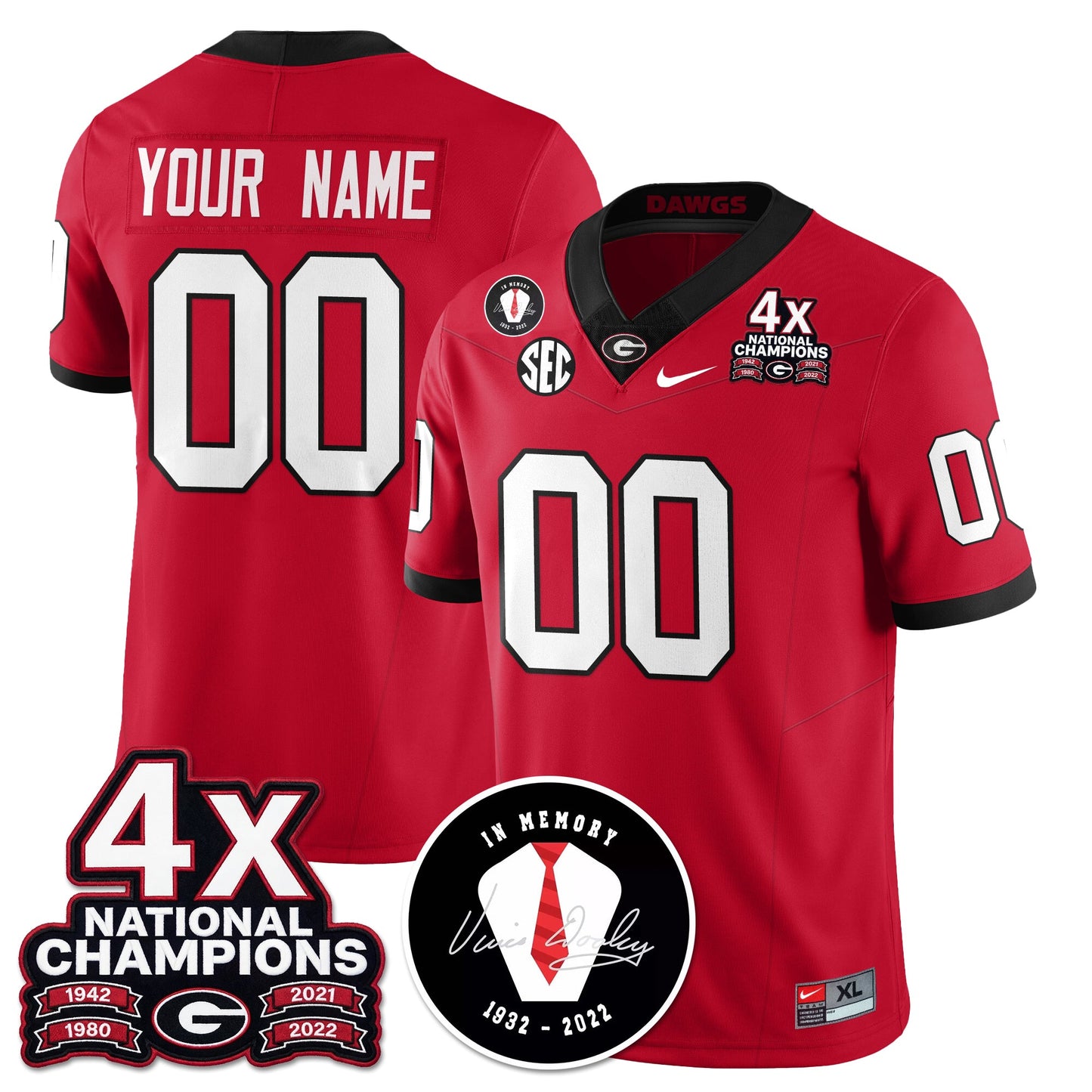 UGA 4x-Time National Champions Vapor Limited Jersey - All Stitched