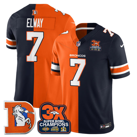 DEN 3-Time Champions Patch Throwback Vapor Limited Split Jersey - Stitched