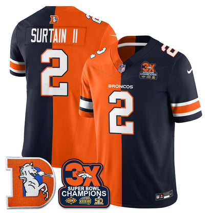 DEN 3-Time Champions Patch Throwback Vapor Limited Split Jersey - All Stitched