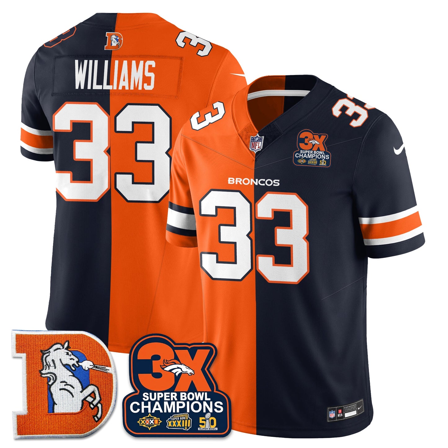 DEN 3-Time Champions Patch Throwback Vapor Limited Split Jersey - All Stitched