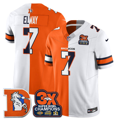 DEN 3-Time Champions Patch Throwback Vapor Limited Split Jersey - All Stitched