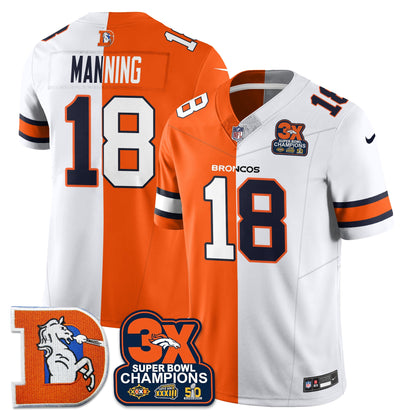 DEN 3-Time Champions Patch Throwback Vapor Limited Split Jersey - All Stitched