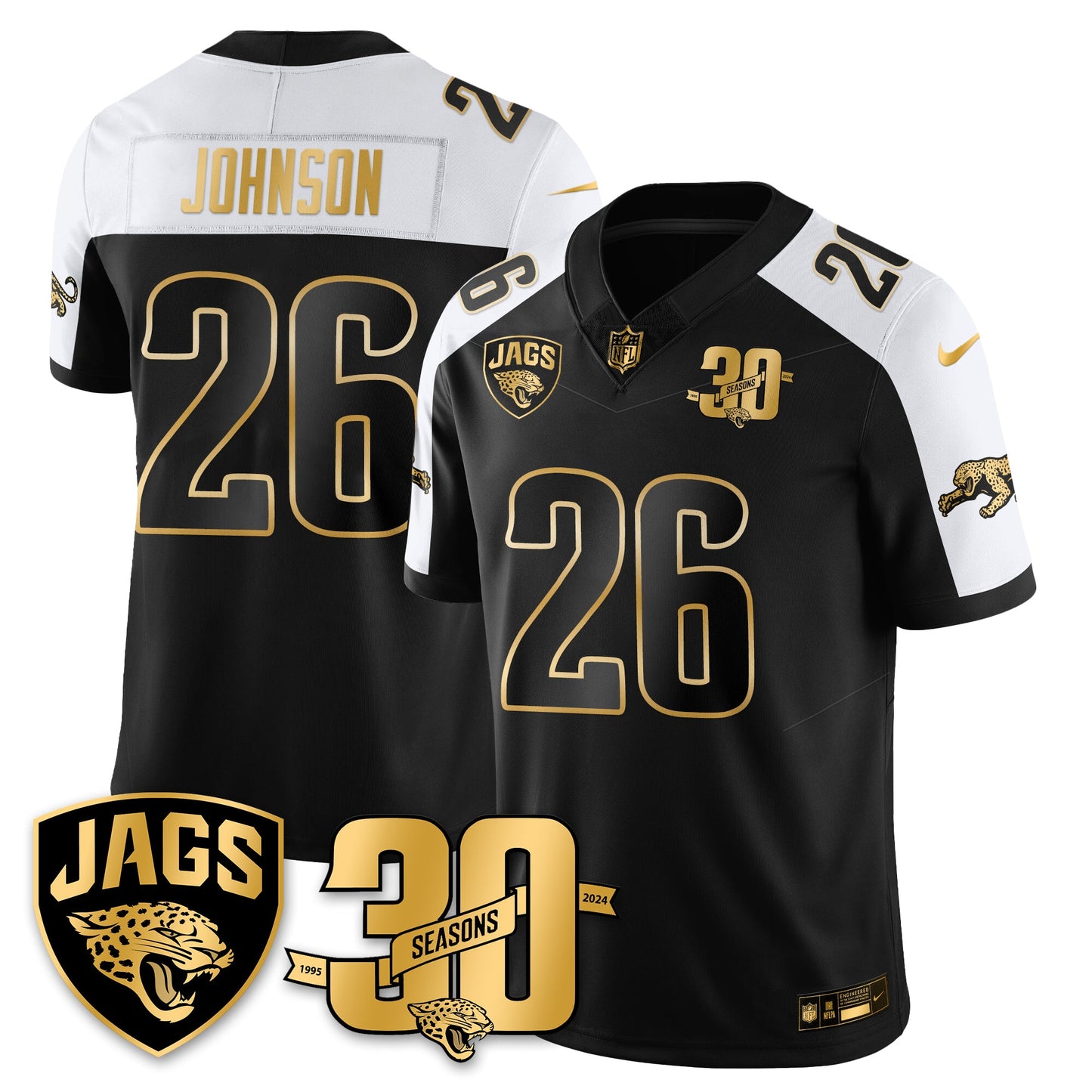 JAX 30th Season Patch Throwback Gold Vapor Limited Jersey - All Stitched