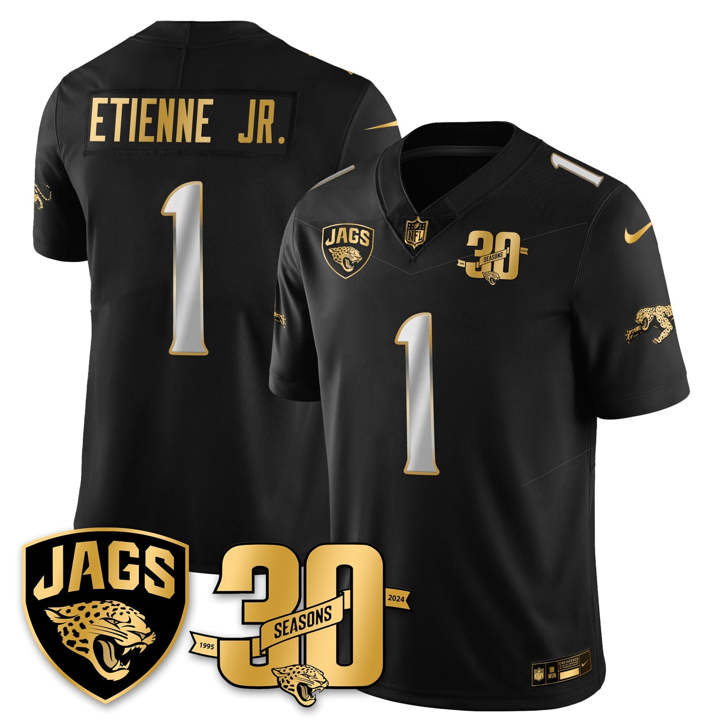 JAX 30th Season Patch Throwback Gold Vapor Limited Jersey - All Stitched