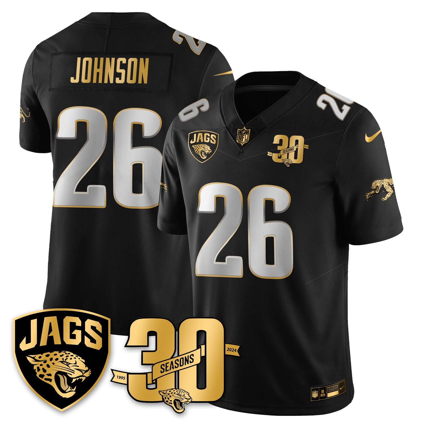 JAX 30th Season Patch Throwback Gold Vapor Limited Jersey - All Stitched