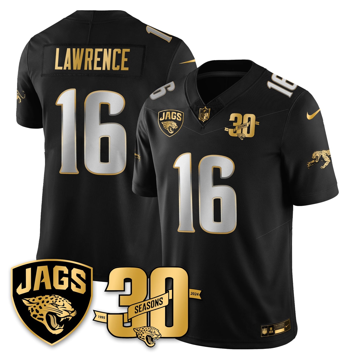 JAX 30th Season Patch Throwback Gold Vapor Limited Jersey - All Stitched