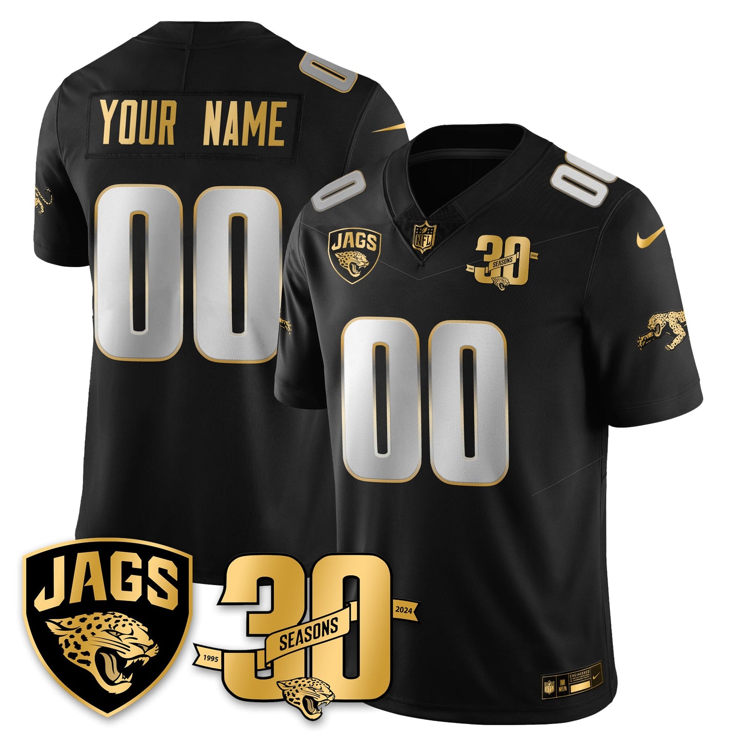 Custom JAX 30th Season Patch Throwback Gold Vapor Limited Jersey - All Stitched