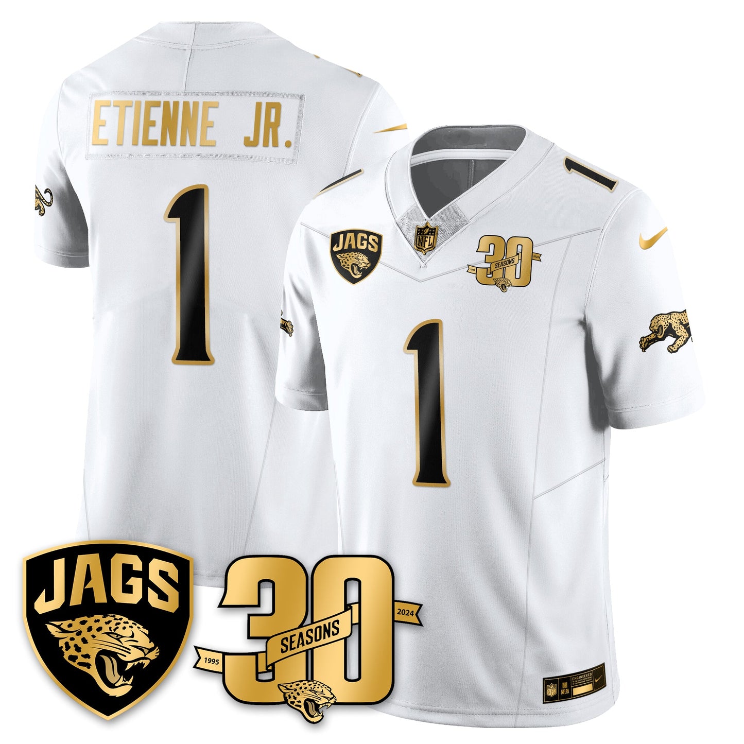 JAX 30th Season Patch Throwback Gold Vapor Limited Jersey - All Stitched