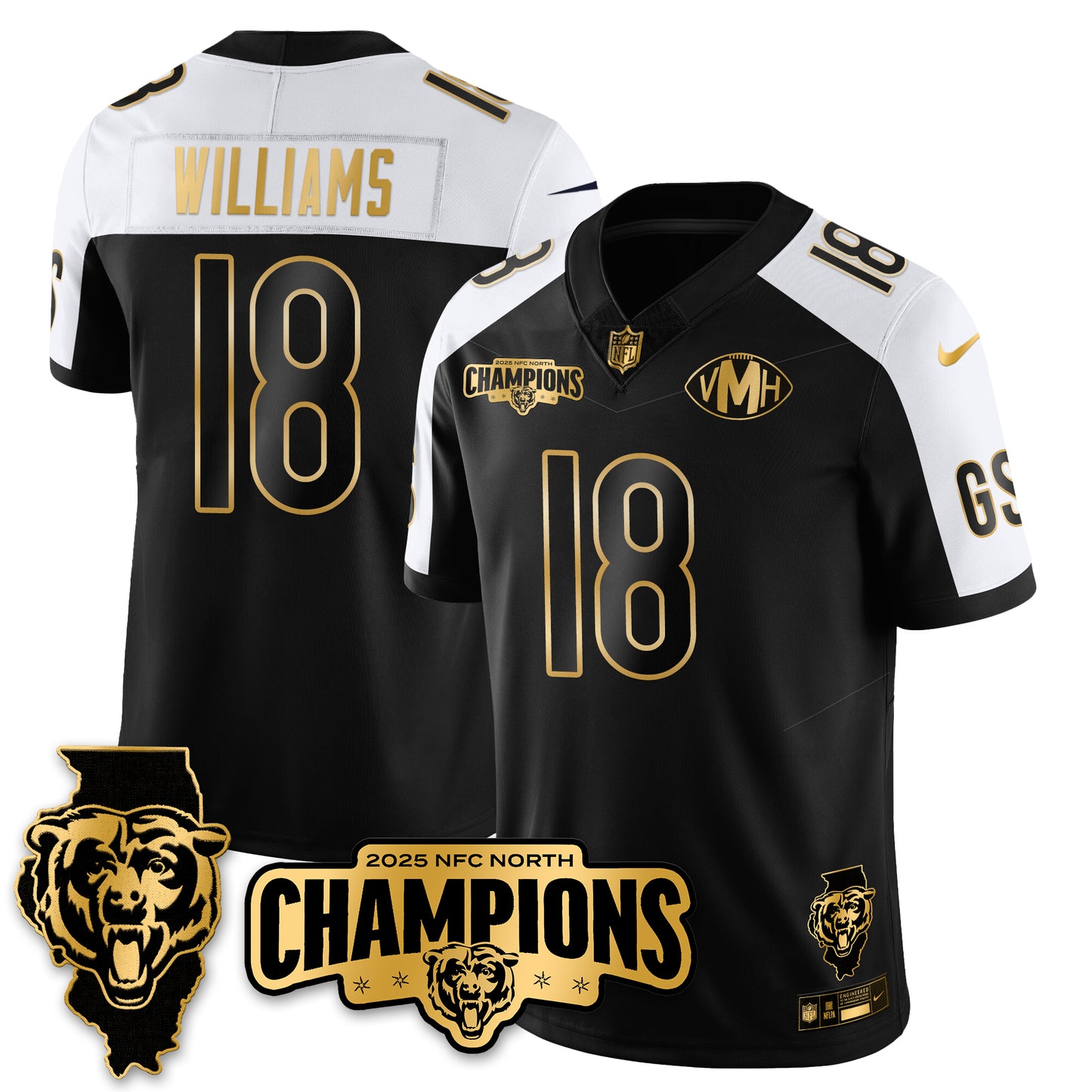 CHI NFC North Division Champions Vapor Limited Gold Jersey - All Stitched