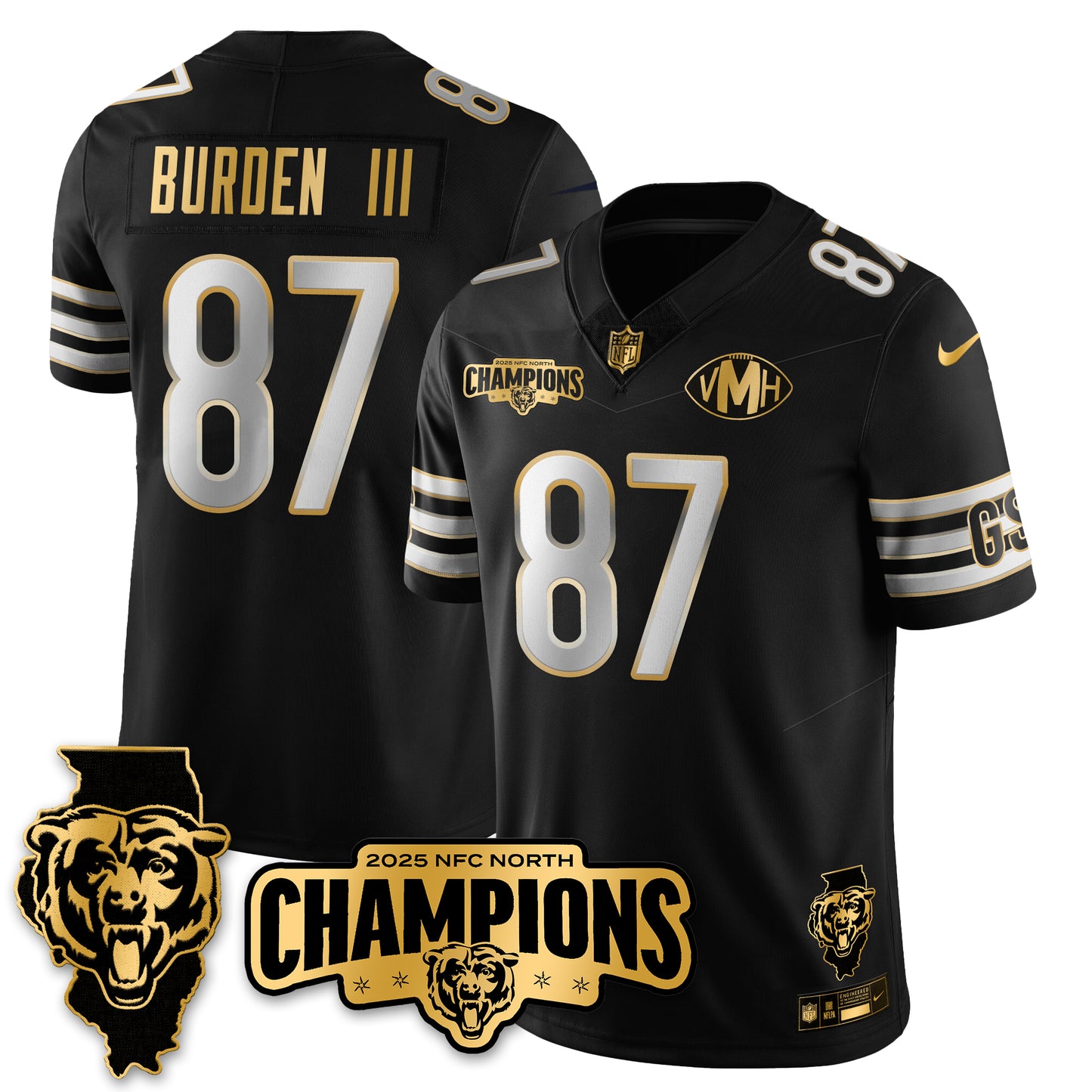 CHI NFC North Division Champions Vapor Limited Gold Jersey - All Stitched